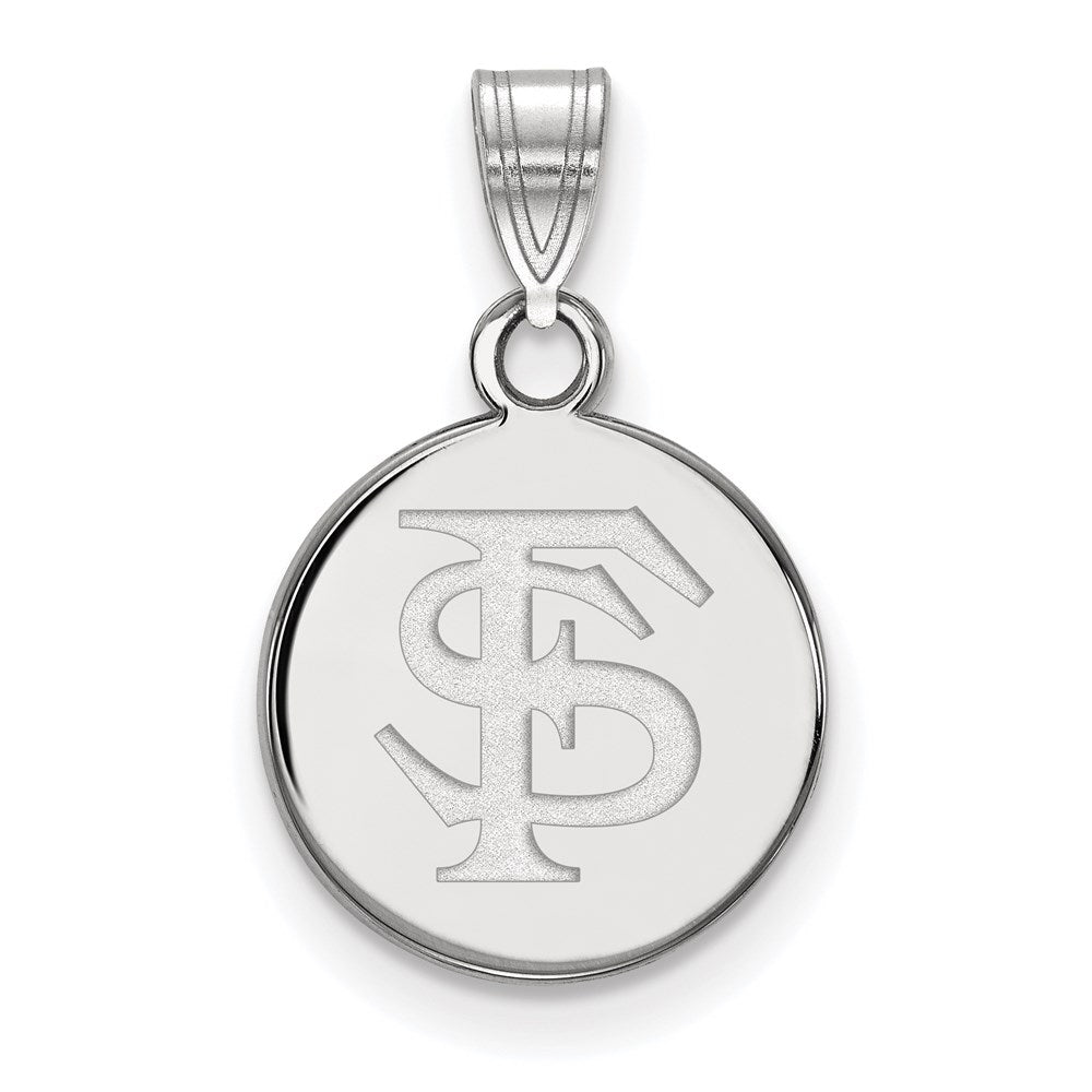 Sterling Silver Rhodium-plated LogoArt Florida State University F-S Small Disc Pendant