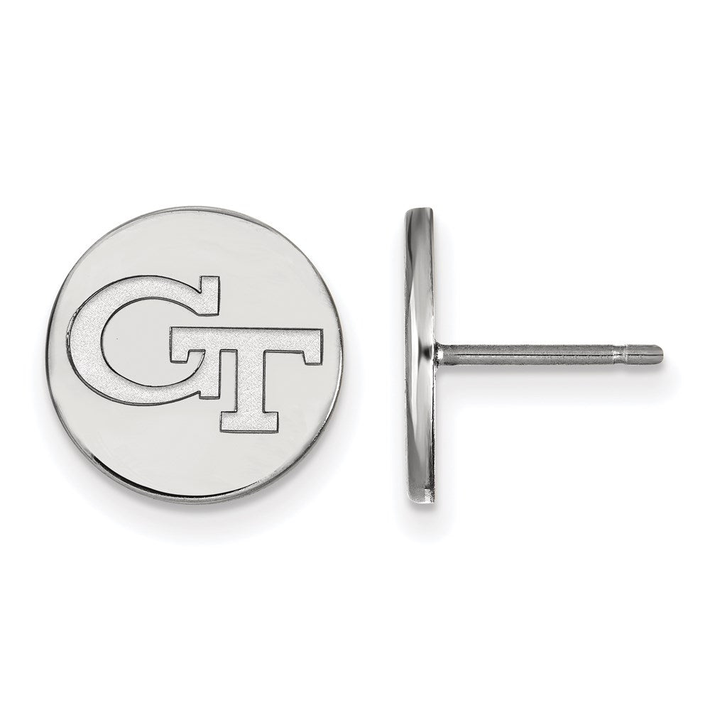 Sterling Silver Rhodium-plated LogoArt Georgia Institute of Technology G-T Small Disc Post Earrings