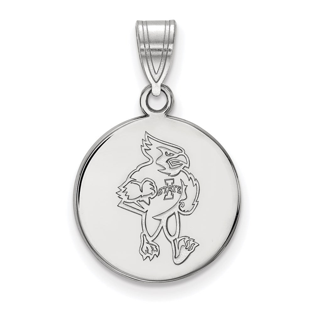 Sterling Silver Rhodium-plated LogoArt Iowa State University Cardinal Medium Disc Pendant