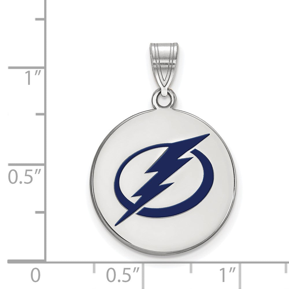 Sterling Silver Rhodium-plated NHL LogoArt Tampa Bay Lightning Large Enameled Disc Pendant