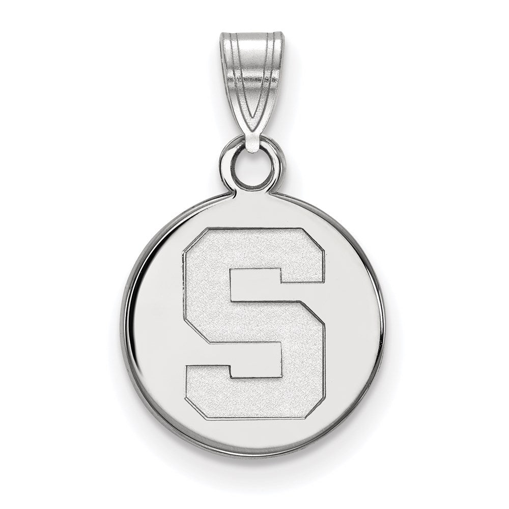 10k White Gold LogoArt Michigan State University Letter S Small Disc Pendant