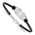 Sterling Silver Rhodium-plated LogoArt Miami University Ohio Small Center Leather Bracelet