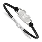 Sterling Silver Rhodium-plated LogoArt Miami University Ohio Small Center Leather Bracelet