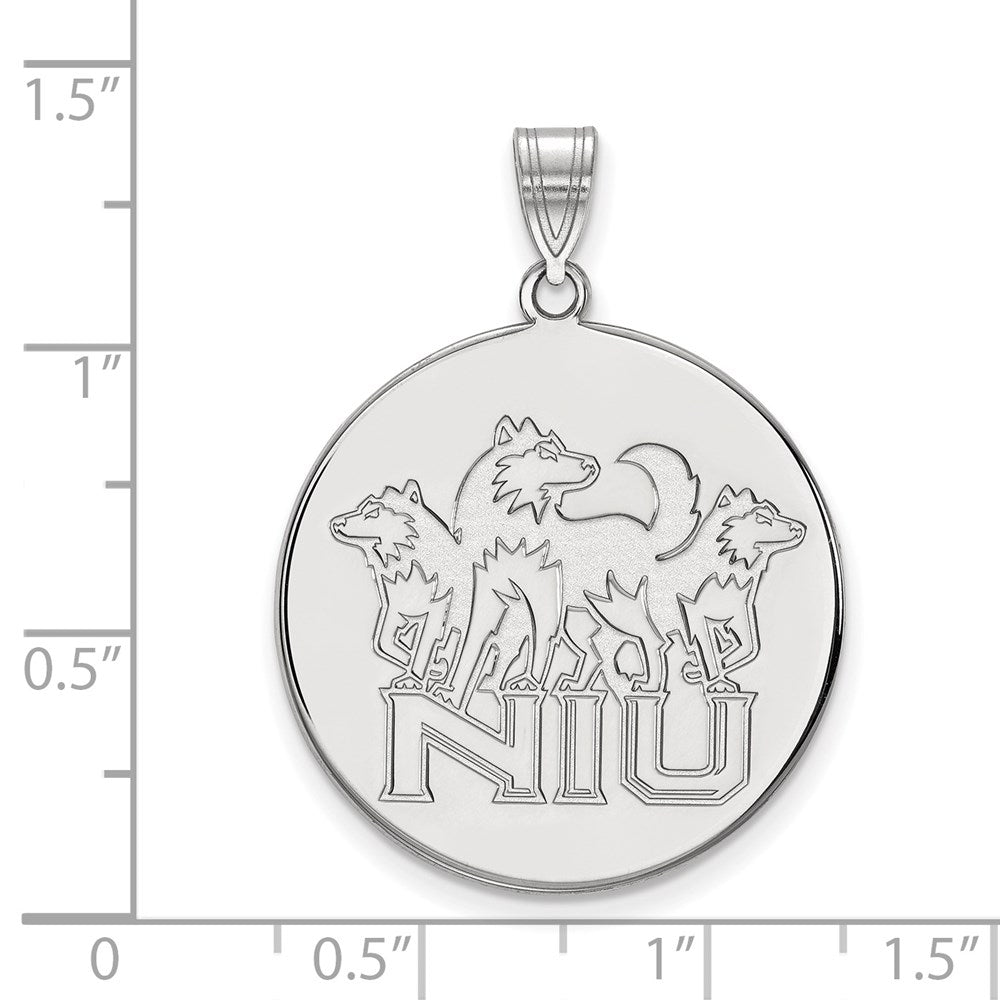 14k White Gold LogoArt Northern Illinois University N-I-U with Huskies Extra Large Disc Pendant
