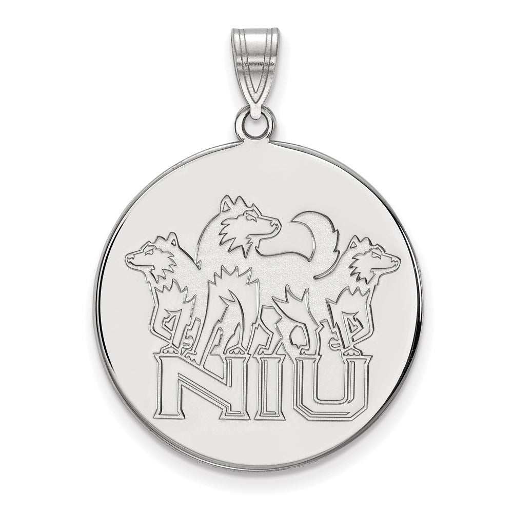 14k White Gold LogoArt Northern Illinois University N-I-U with Huskies Extra Large Disc Pendant