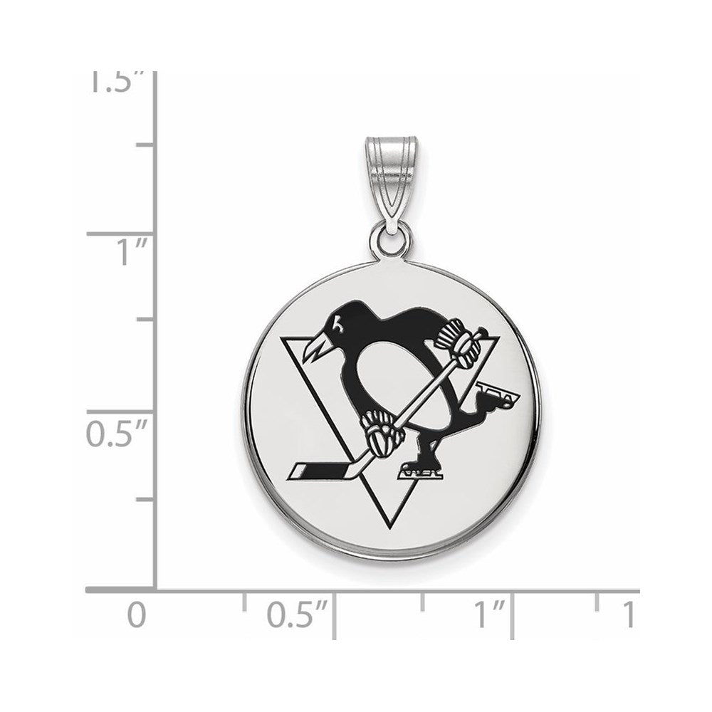Sterling Silver Rhodium-plated NHL LogoArt Pittsburgh Penguins Large Enameled Disc Pendant