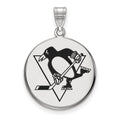 Sterling Silver Rhodium-plated NHL LogoArt Pittsburgh Penguins Large Enameled Disc Pendant