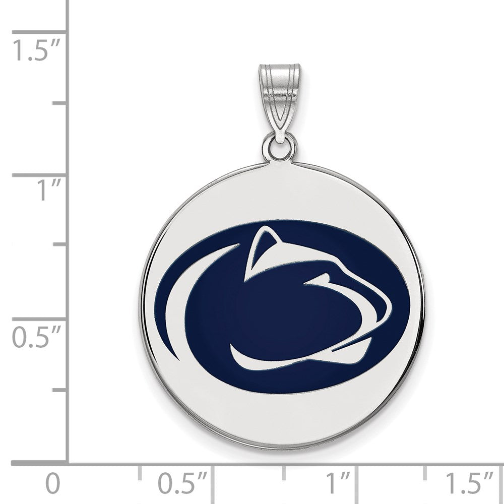Sterling Silver Rhodium-plated LogoArt Penn State University Lion Extra Large Enameled Disc Pendant