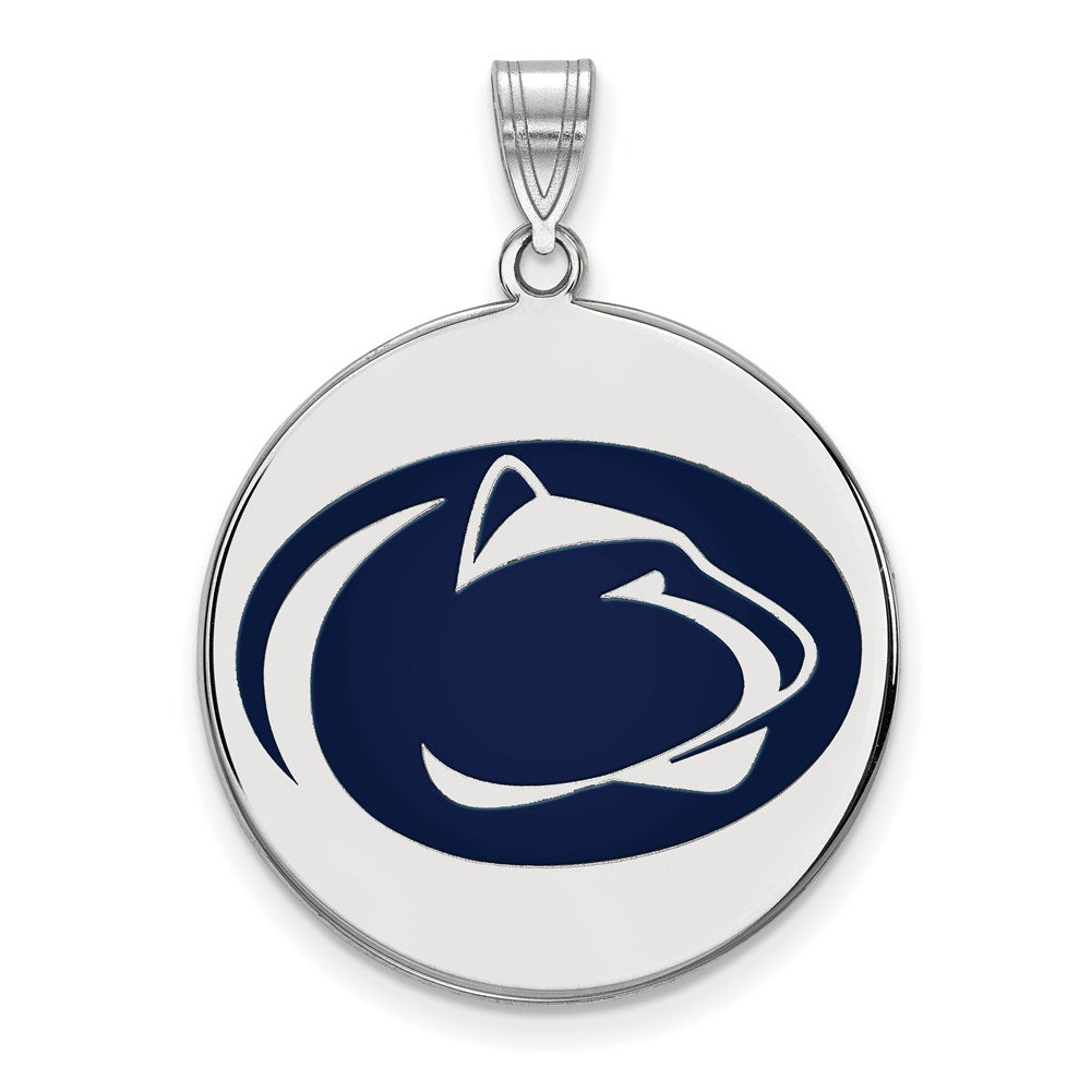 Sterling Silver Rhodium-plated LogoArt Penn State University Lion Extra Large Enameled Disc Pendant