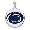 Sterling Silver Rhodium-plated LogoArt Penn State University Lion Extra Large Enameled Disc Pendant