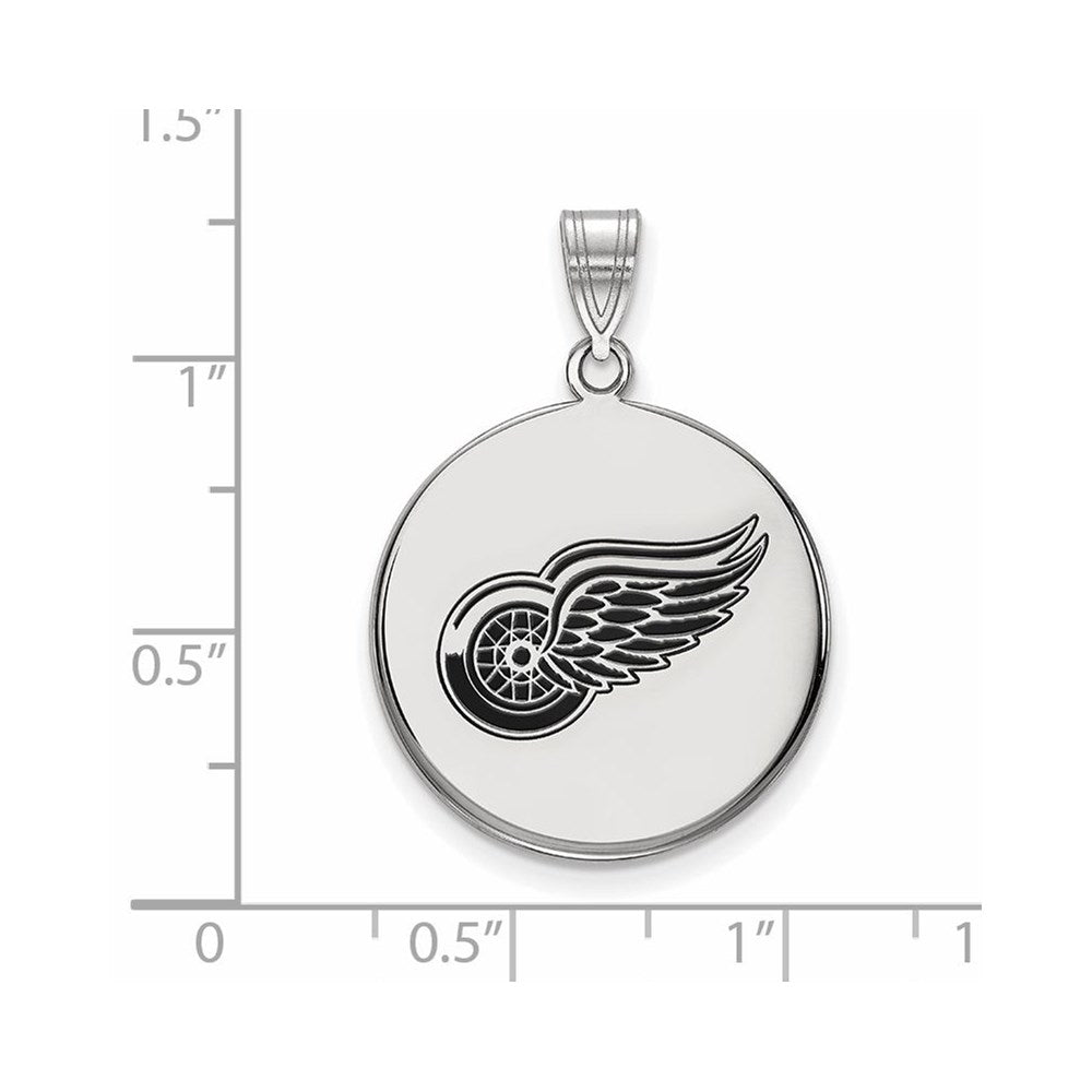 Sterling Silver Rhodium-plated NHL LogoArt Detroit Red Wings Large Enameled Disc Pendant