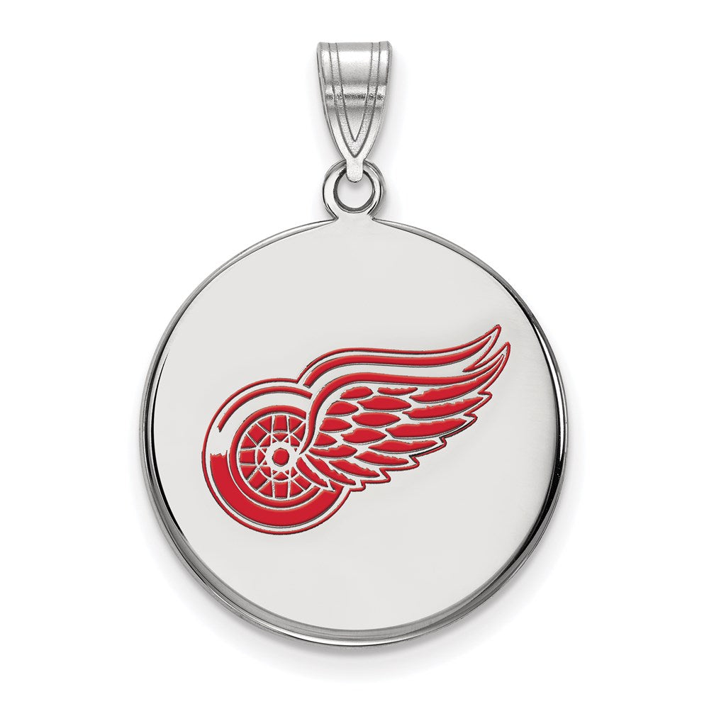 Sterling Silver Rhodium-plated NHL LogoArt Detroit Red Wings Large Enameled Disc Pendant