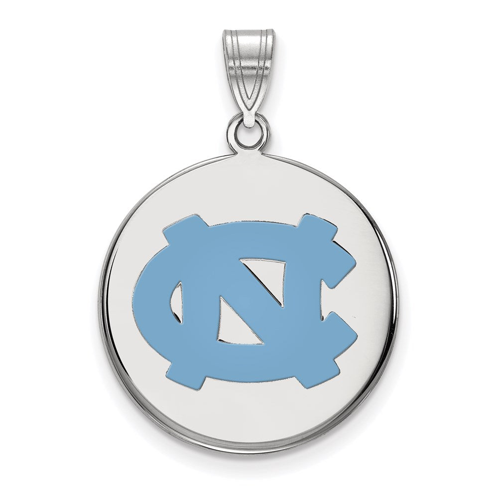 Sterling Silver Rhodium-plated LogoArt University of North Carolina N-C Large Enameled Disc Pendant