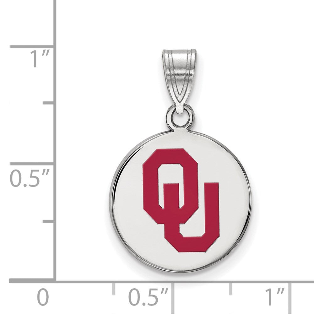 Sterling Silver Rhodium-plated LogoArt University of Oklahoma O-U Medium Enameled Disc Pendant