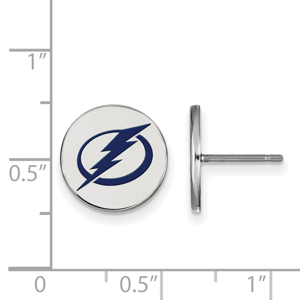 Sterling Silver Rhodium-plated NHL LogoArt Tampa Bay Lightning Small Enameled Disc Post Earrings