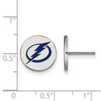 Sterling Silver Rhodium-plated NHL LogoArt Tampa Bay Lightning Small Enameled Disc Post Earrings
