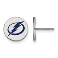 Sterling Silver Rhodium-plated NHL LogoArt Tampa Bay Lightning Small Enameled Disc Post Earrings