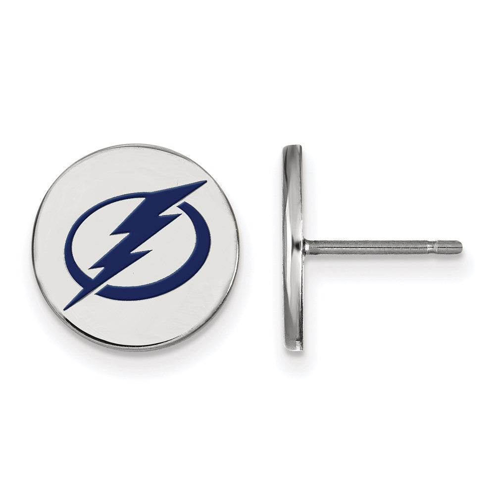 Sterling Silver Rhodium-plated NHL LogoArt Tampa Bay Lightning Small Enameled Disc Post Earrings
