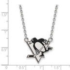 Sterling Silver Rhodium-plated NHL LogoArt Pittsburgh Penguins Large Enameled Pendant 18 inch Necklace
