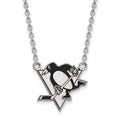 Sterling Silver Rhodium-plated NHL LogoArt Pittsburgh Penguins Large Enameled Pendant 18 inch Necklace