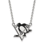 Sterling Silver Rhodium-plated NHL LogoArt Pittsburgh Penguins Large Enameled Pendant 18 inch Necklace