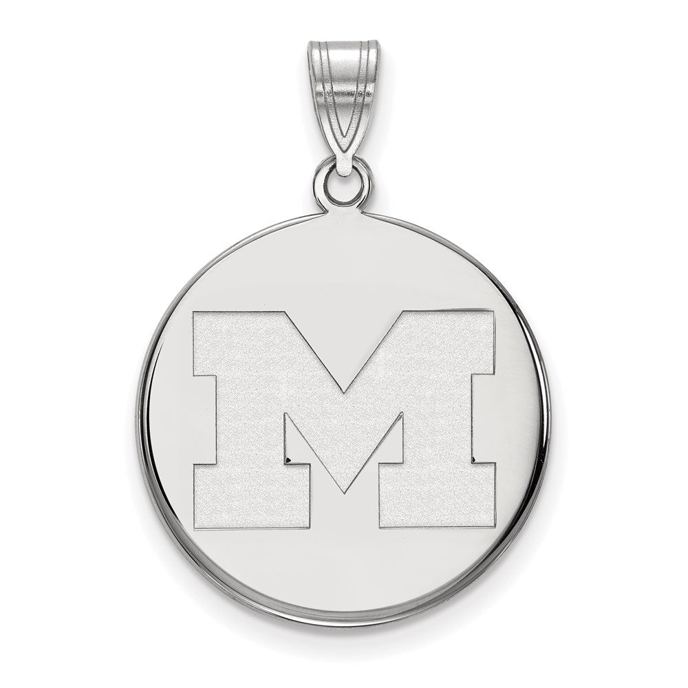 10k White Gold LogoArt University of Michigan Letter M Large Disc Pendant