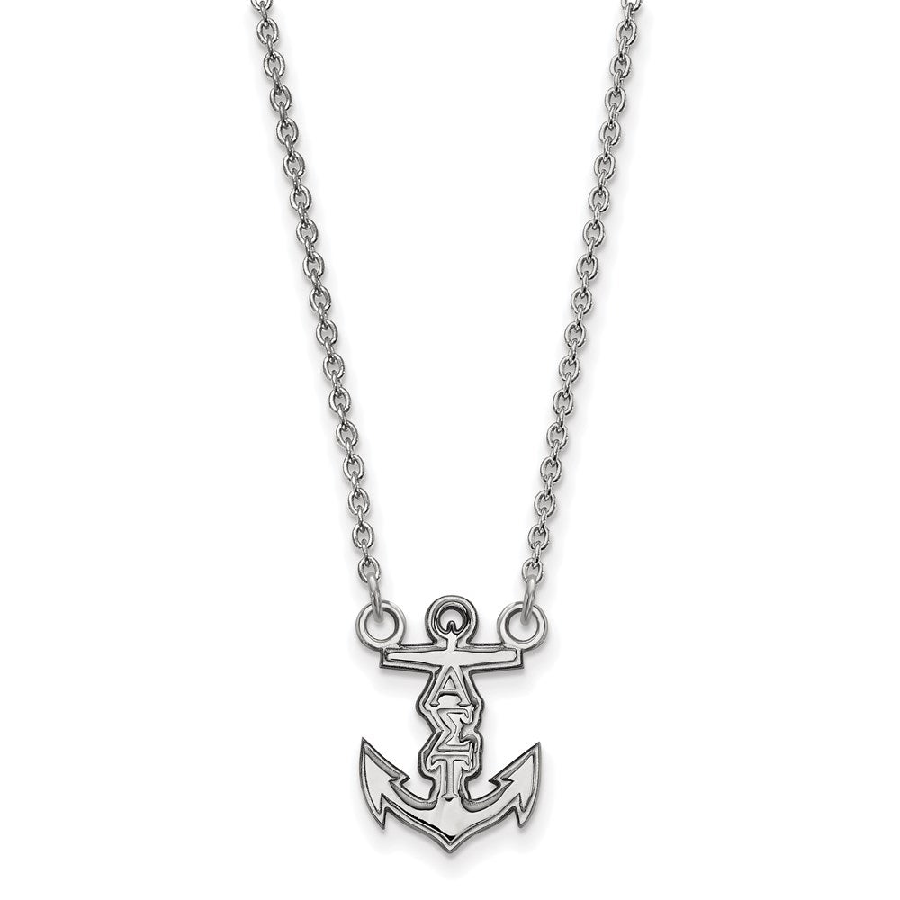 Sterling Silver Rhodium-plated LogoArt Alpha Sigma Tau Sorority Symbol Extra Small Pendant 18 inch Necklace