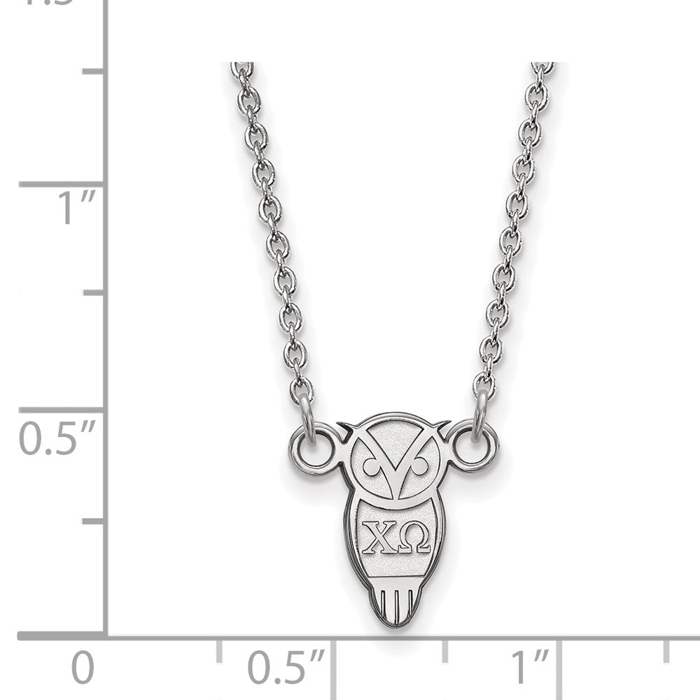 Sterling Silver Rhodium-plated LogoArt Chi Omega Sorority Symbol Extra Small Pendant 18 inch Necklace
