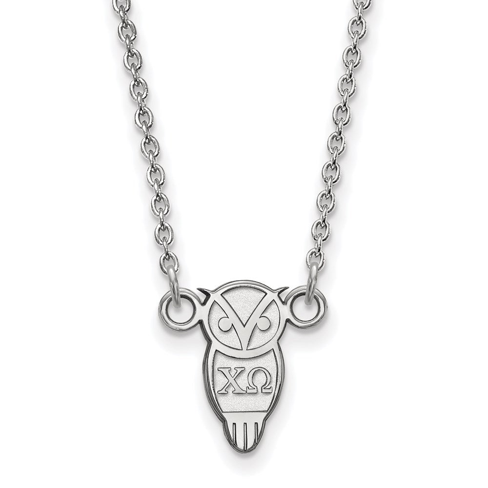 Sterling Silver Rhodium-plated LogoArt Chi Omega Sorority Symbol Extra Small Pendant 18 inch Necklace
