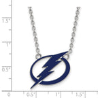 Sterling Silver Rhodium-plated NHL LogoArt Tampa Bay Lightning Large Enameled Pendant 18 inch Necklace