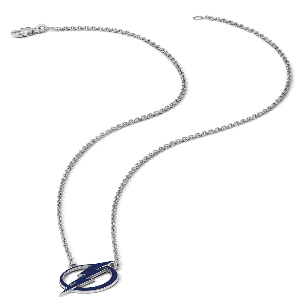 Sterling Silver Rhodium-plated NHL LogoArt Tampa Bay Lightning Large Enameled Pendant 18 inch Necklace