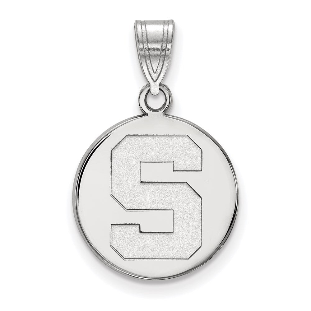 Sterling Silver Rhodium-plated LogoArt Michigan State University Letter S Medium Disc Pendant