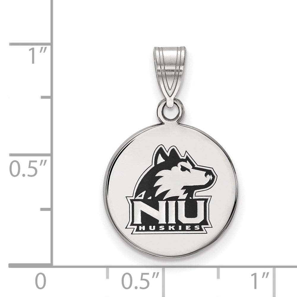 Sterling Silver Rhodium-plated LogoArt Northern Illinois University N-I-U Huskies Medium Enameled Disc Pendant