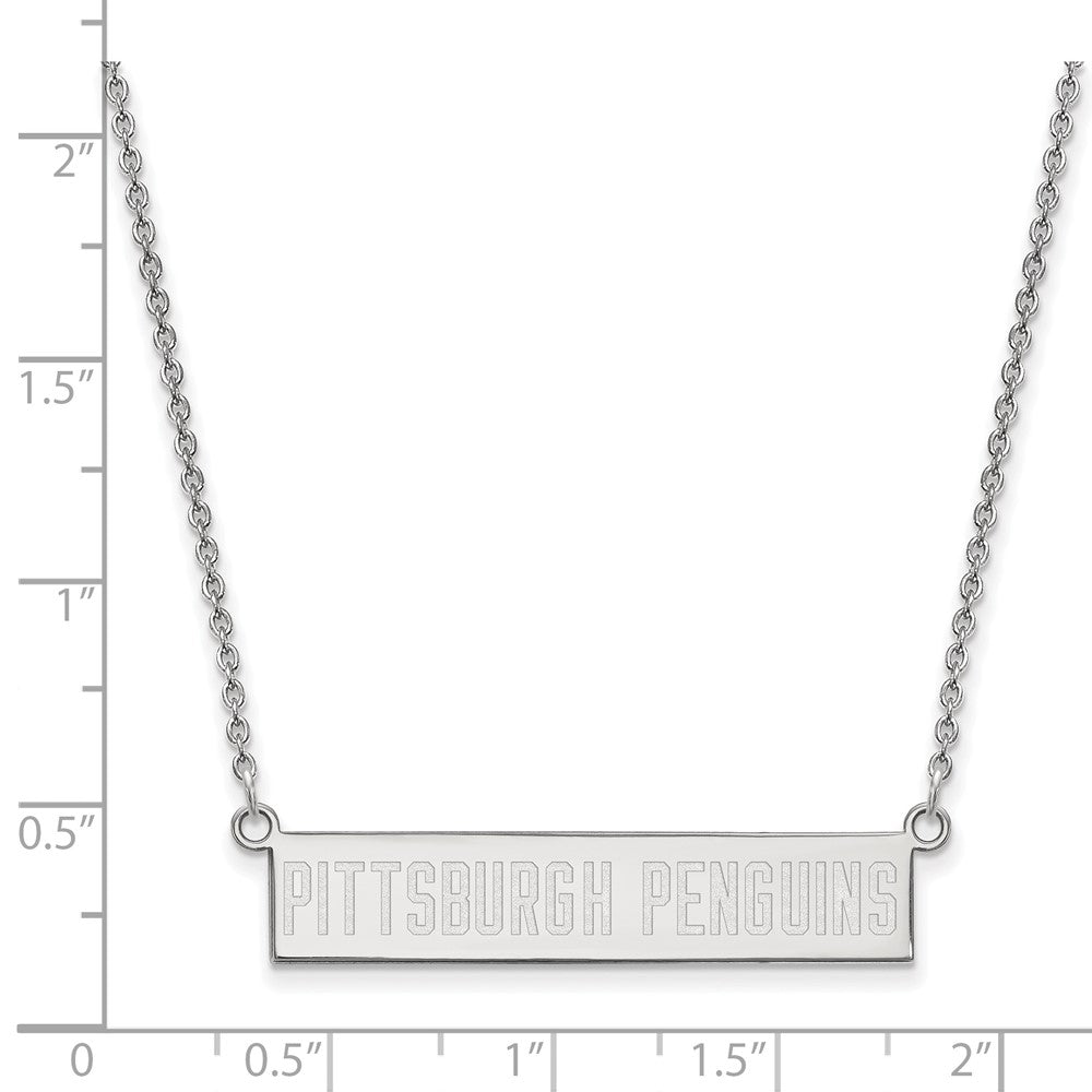 Sterling Silver Rhodium-plated NHL LogoArt Pittsburgh Penguins Small Bar 18 inch Necklace