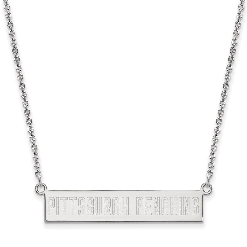 Sterling Silver Rhodium-plated NHL LogoArt Pittsburgh Penguins Small Bar 18 inch Necklace