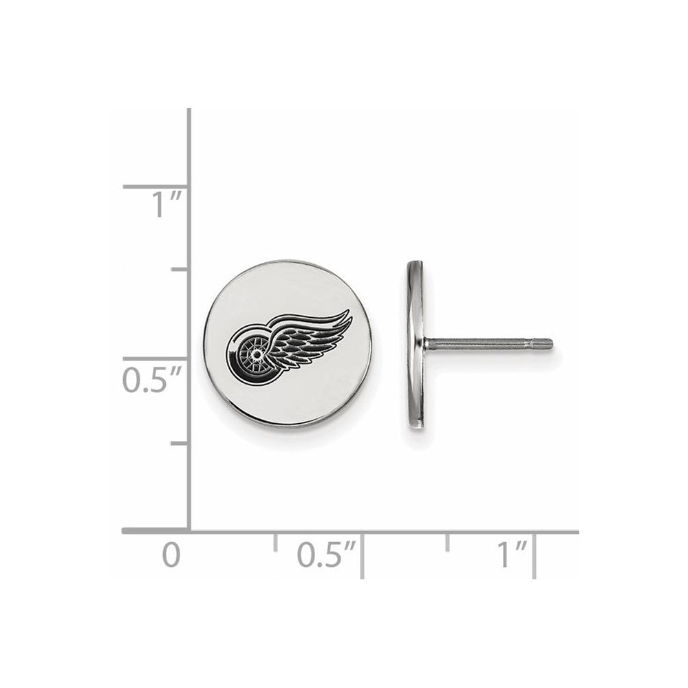 Sterling Silver Rhodium-plated NHL LogoArt Detroit Red Wings Small Enameled Disc Post Earrings