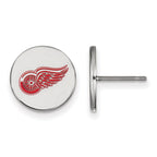 Sterling Silver Rhodium-plated NHL LogoArt Detroit Red Wings Small Enameled Disc Post Earrings