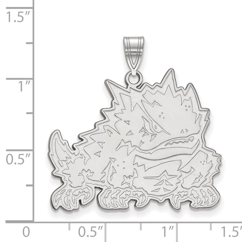 Sterling Silver Rhodium-plated LogoArt Texas Christian University Horned Frog Extra Large Pendant
