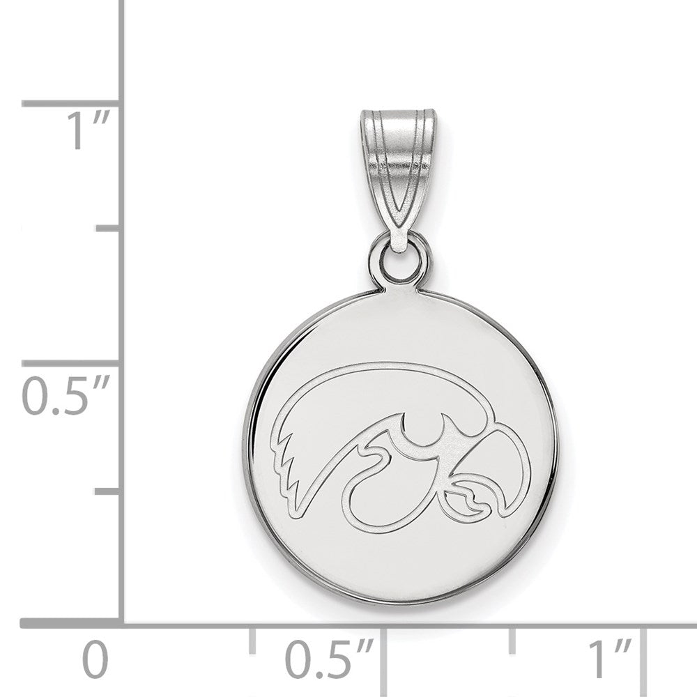 Sterling Silver Rhodium-plated LogoArt University of Iowa Hawk Medium Round Disc Pendant