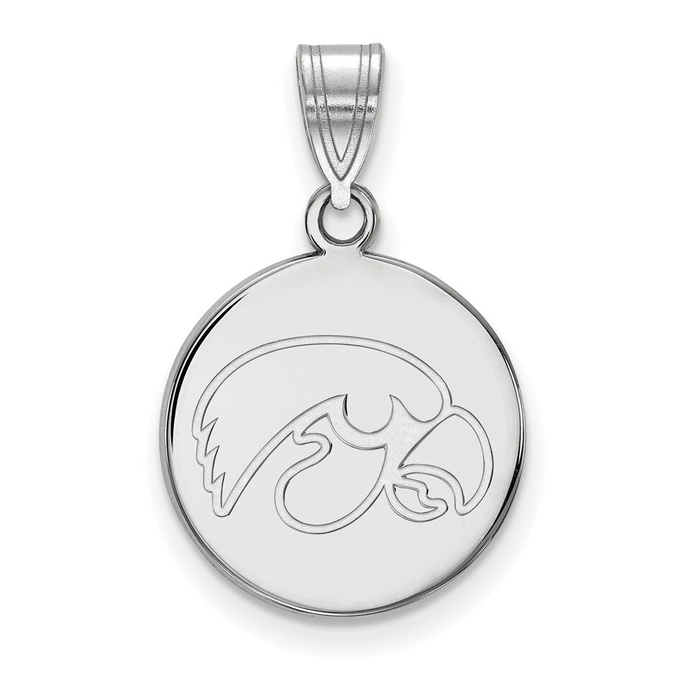 10k White Gold LogoArt University of Iowa Hawk Medium Round Disc Pendant