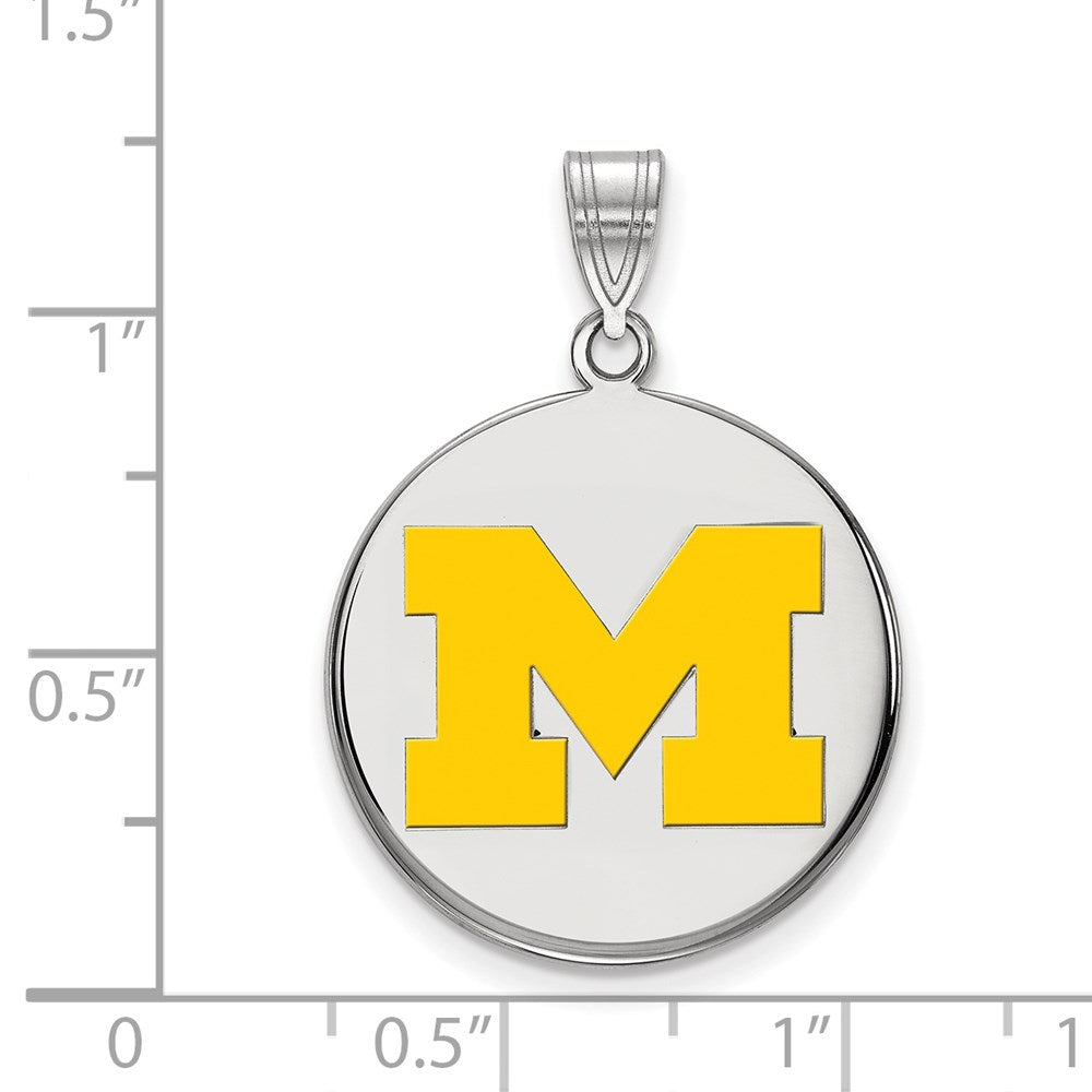 Sterling Silver Rhodium-plated LogoArt University of Michigan Letter M Large Yellow Enameled Disc Pendant