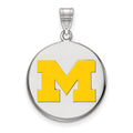 Sterling Silver Rhodium-plated LogoArt University of Michigan Letter M Large Yellow Enameled Disc Pendant