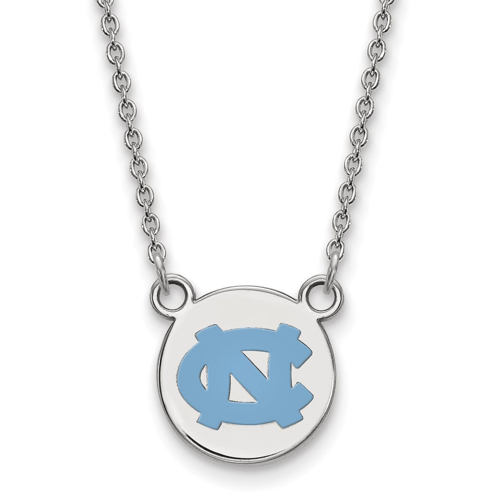 Sterling Silver Rhodium-plated LogoArt University of North Carolina Small Enameled Disc Pendant 18 inch Necklace