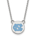Sterling Silver Rhodium-plated LogoArt University of North Carolina Small Enameled Disc Pendant 18 inch Necklace