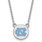 Sterling Silver Rhodium-plated LogoArt University of North Carolina Small Enameled Disc Pendant 18 inch Necklace