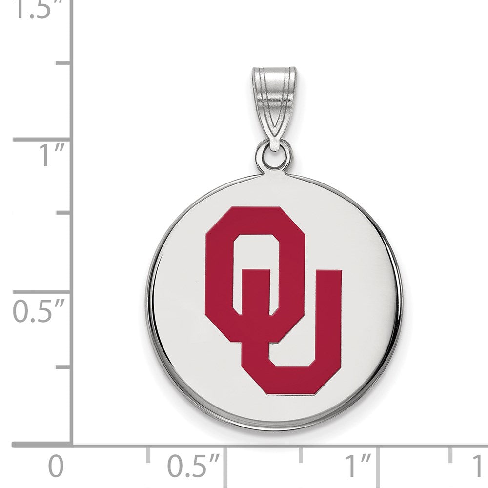 Sterling Silver Rhodium-plated LogoArt University of Oklahoma O-U Large Enameled Disc Pendant