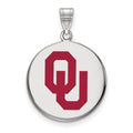 Sterling Silver Rhodium-plated LogoArt University of Oklahoma O-U Large Enameled Disc Pendant