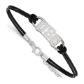 Sterling Silver Rhodium-plated University of Southern California U-S-C Small Center Black Leather 7 inch Bracelet with Extender