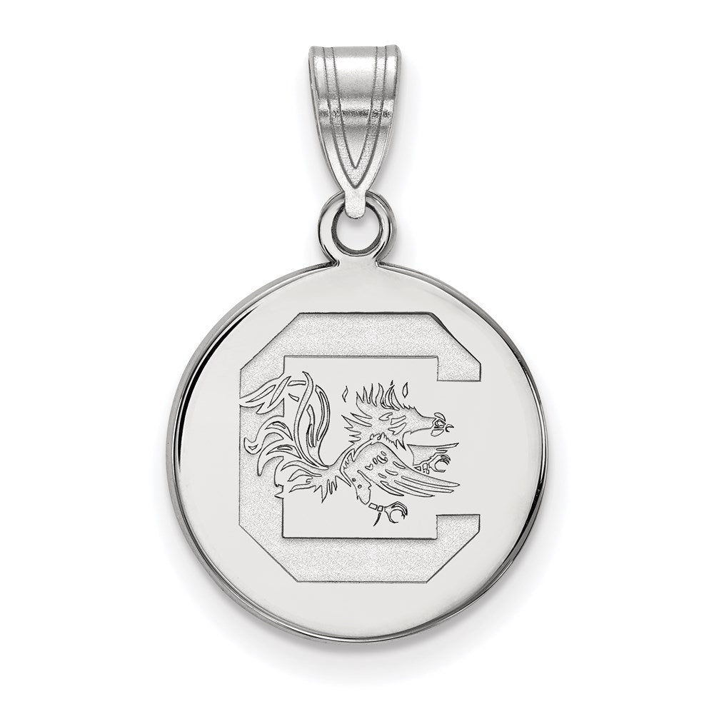 Sterling Silver Rhodium-plated LogoArt University of South Carolina Medium Disc Pendant