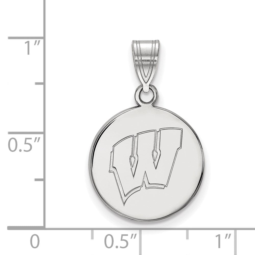 Sterling Silver Rhodium-plated LogoArt University of Wisconsin Letter W Medium Disc Pendant